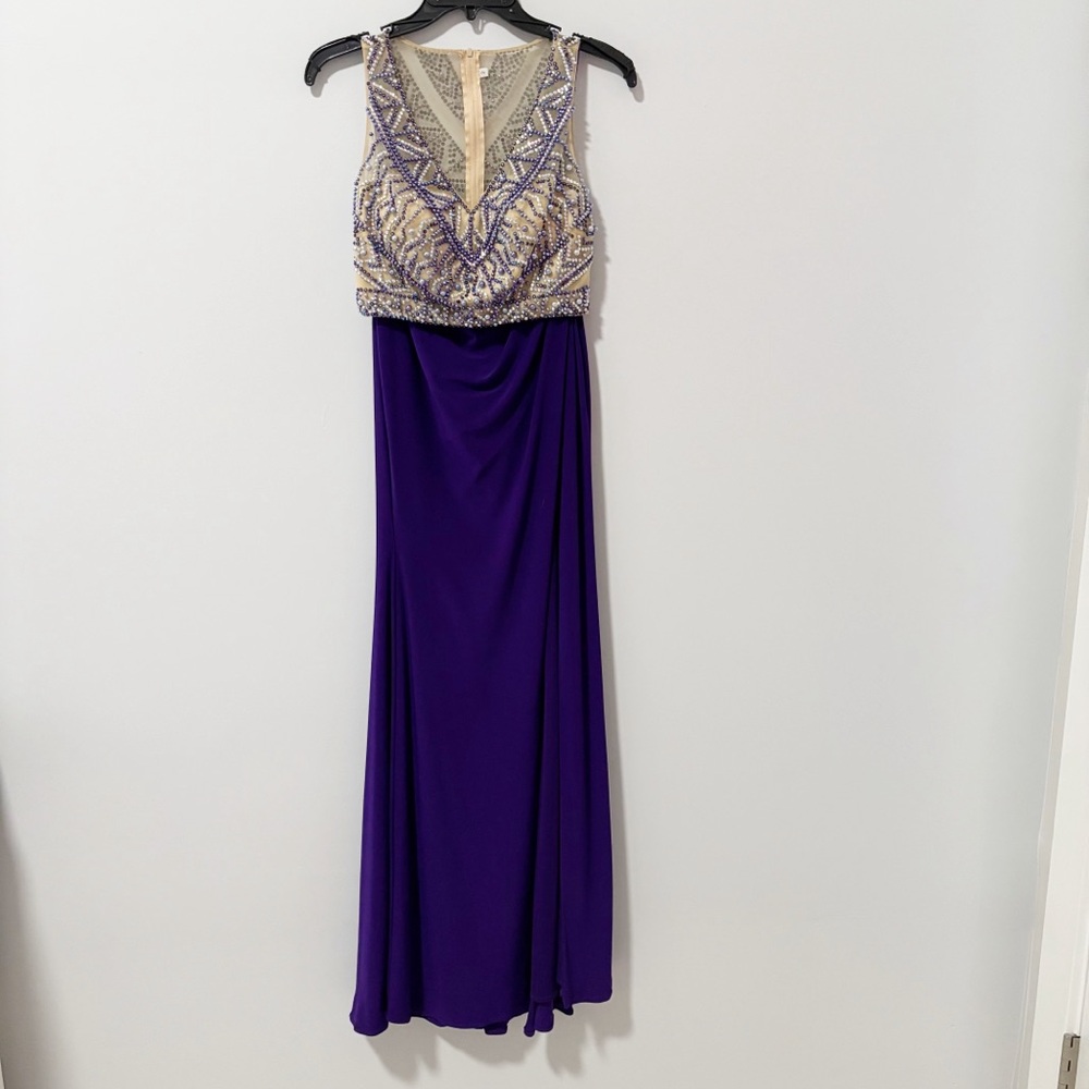 Prom Dress Val Stefani Purple Sequin Embellished Maxi Gown‎ 2 Piece Size 2